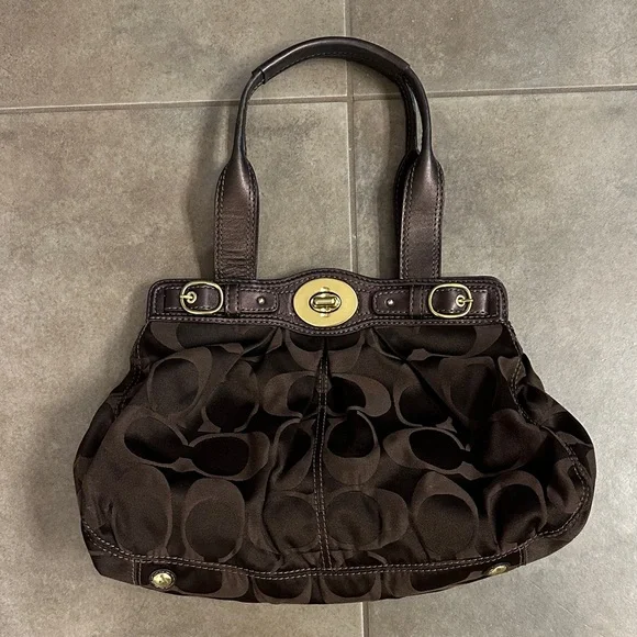 Coach Dark Brown Shoulder Bag with Gold Accents - Picture 1 of 16